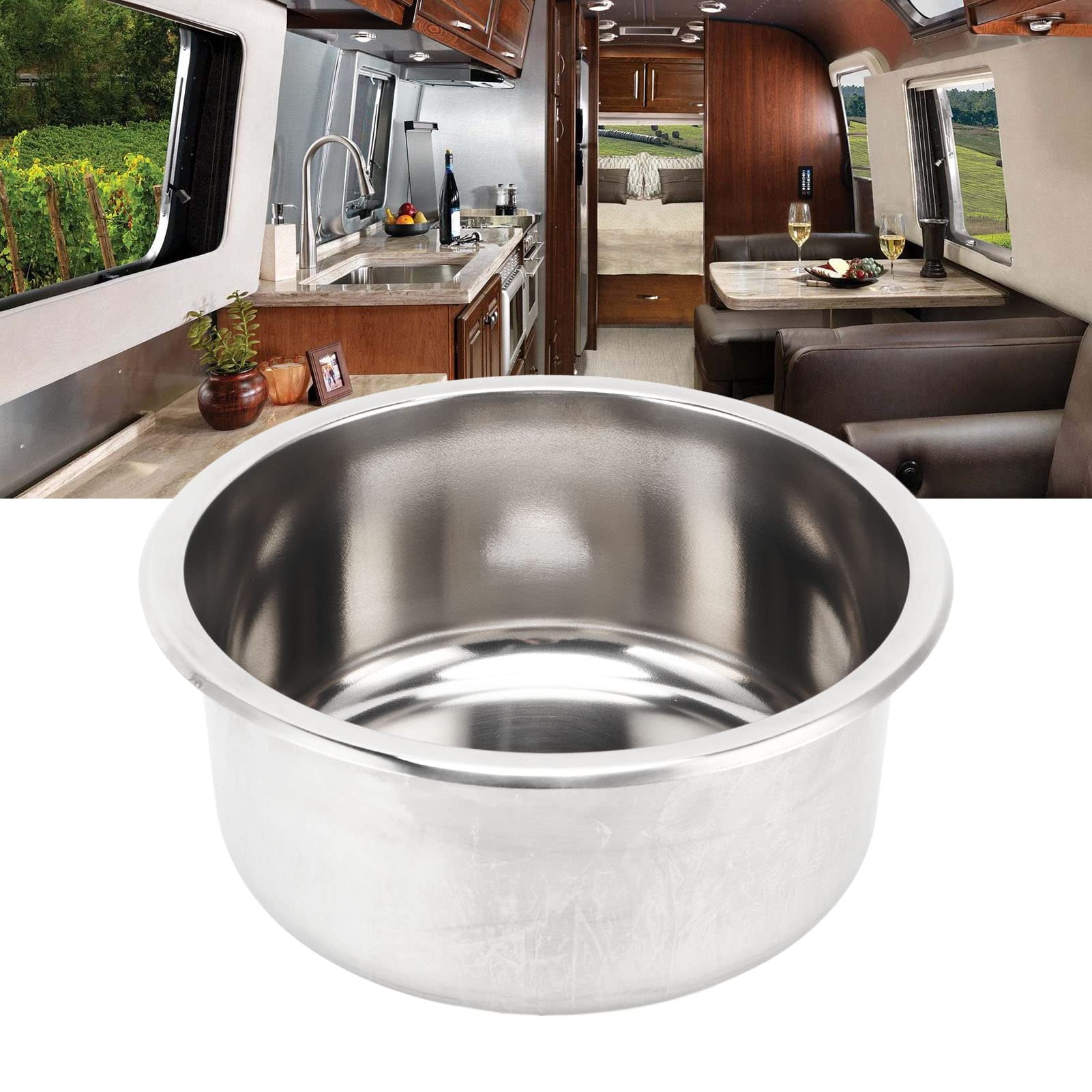 Lavello per camper Lavello piccolo Lavello da cucina rotondo in acciaio inossidabile 304 295x130 mm Lavello da cucina per camper Caravan Camp Boat Yacht Cucina