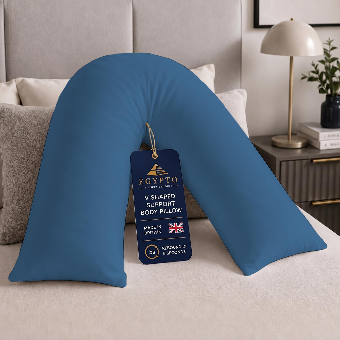 EGYPTO Orthopaedic V Pillow with pillowcase – Soft & Breathable – Anti-Allergy V Shaped Pillows for Neck & Back Support – Nursing, Pregnancy & Post Surgery Support Triangle Pillow (Blue)