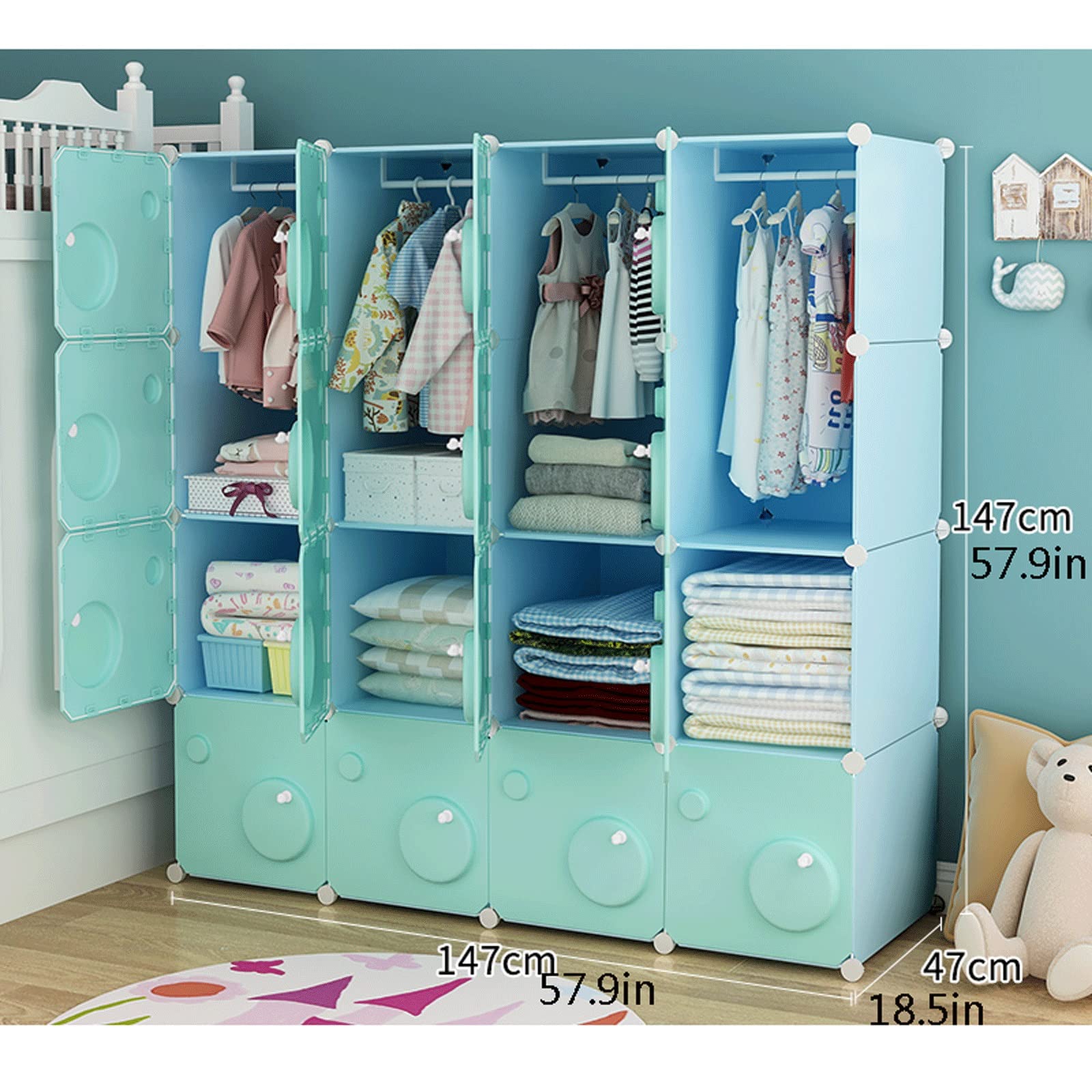 Kleiderschrank, Stoffschrank Kleiderschrank Tragbare Schlafzimmer Kleiderschrank Cube Locker Modulares Schrank mit Hängenden Schienen Faltbare Kleiderschrank Artikel Lagerschrank Ideale Aufbewahrung O
