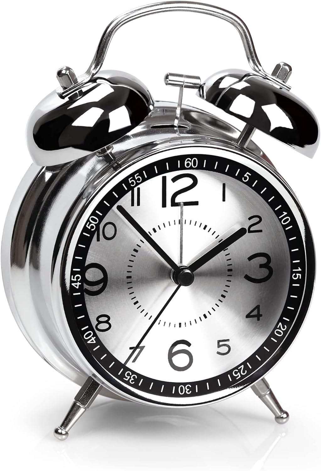 Alarm Clock for Heavy Sleepers Loud Clock for Adults, Metal 4 Inches Twin Bell Table Clock with Backlight Alarm Clocks for Students Decoration Bedroom/Office (Metal Silver)