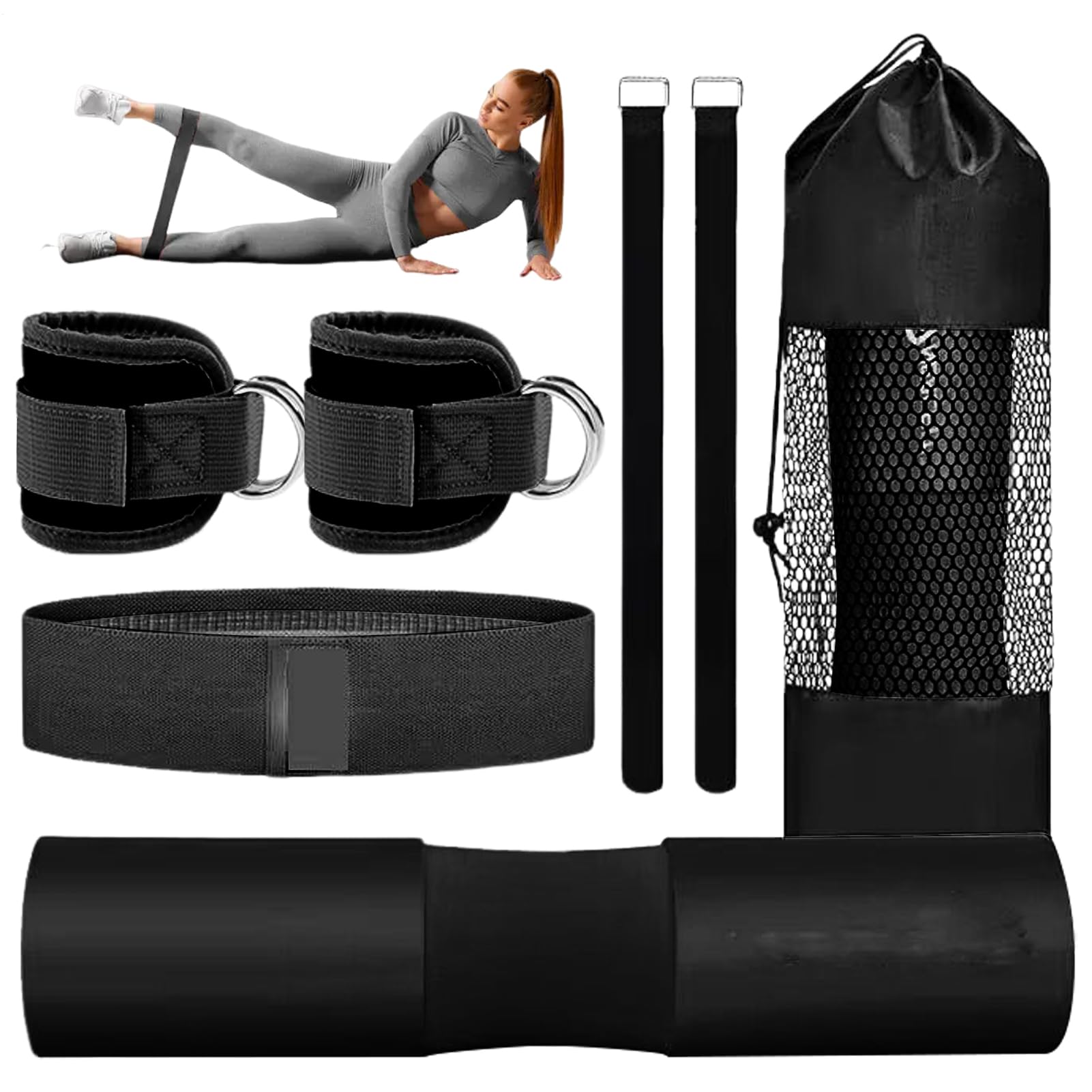 Barbell Pad Set,Barbell Schulterpolster | Fitness Set Mit Widerstandsbändern Und Knöchelriemen Für Kniebeugen Curls Beintraining Zuhause Bankdrücken