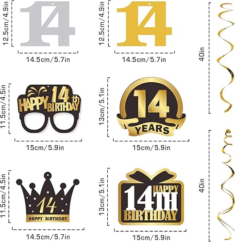 Miniatura 414 de LINGTEER Happy 65th Birthday Decorations Set - 12Pcs Black & Gold Swirls Streamer,Happy Birthday Bunting Banner,Cheers to 65 Years Old Bday Party