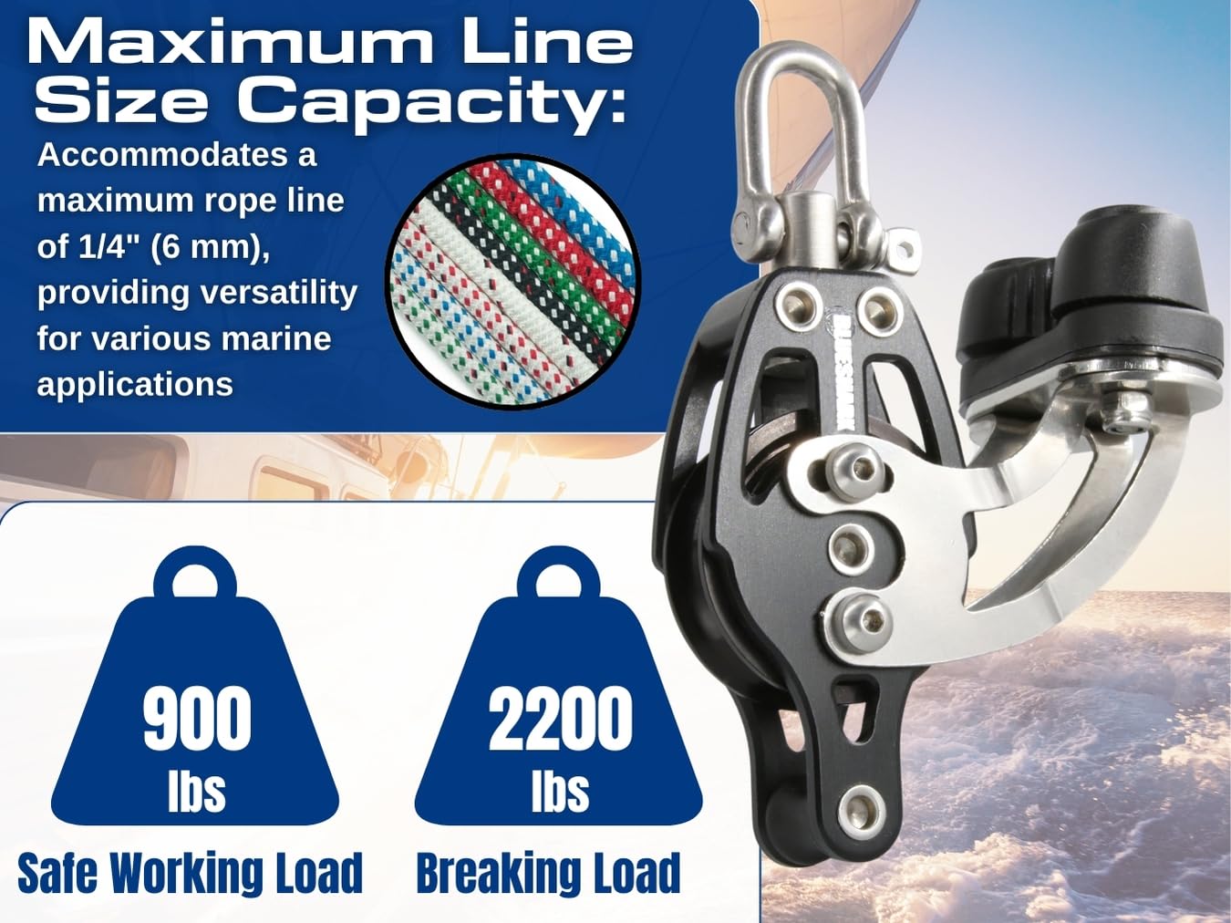 Blue Shark 38mm Aluminum Sailing Blocks Choose Style and Quantity