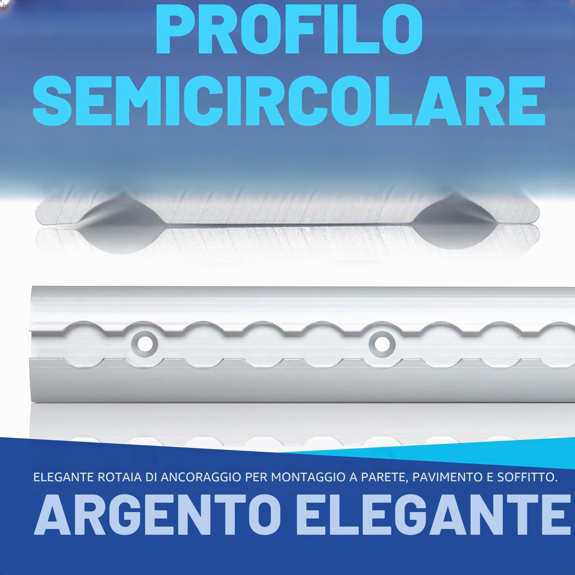 NTG Set di binari aerei in alluminio, forma semicircolare, 0,5-10 m, guida aerea per fissaggio carico camion e camper - forata e anodizzata - 2x1 metro