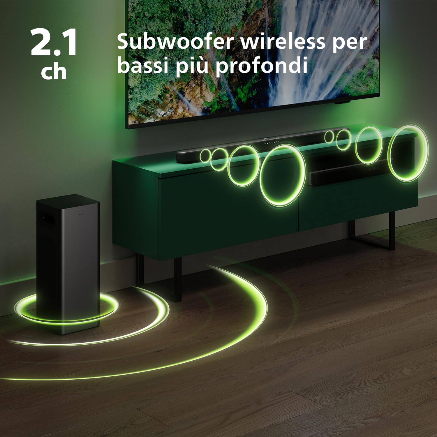 Philips TAB6309 Soundbar 2.1 con subwoofer wireless - 2.1 canali 320W, DTS Virtual X, Bluetooth 5.4, HDMI ARC, Connessione ottica e connettività USB - Grigio Scuro