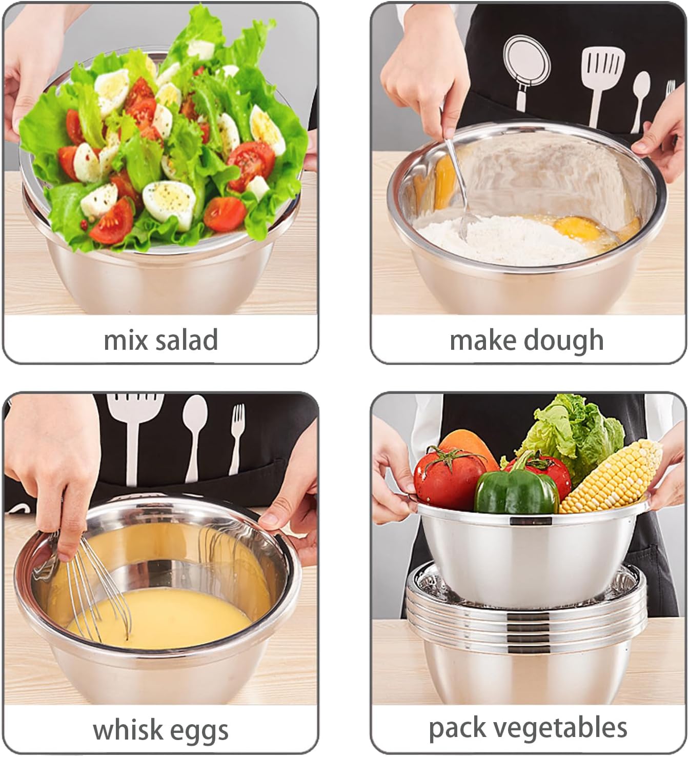 CAMBUY Stainless Steel Salad Bowls 54Oz 4Pack Metal Large Cereal Bowl Set