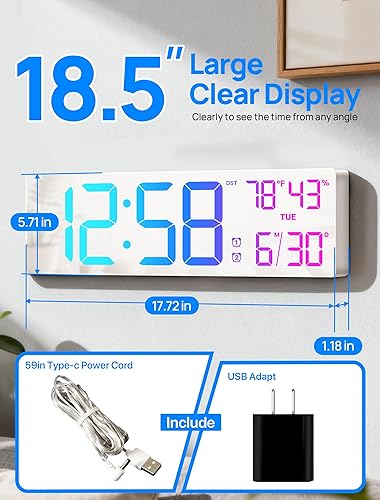 Miniatura 2 de Reloj de Pared Digital Grande de 18.5" con Control Remoto, Relojes Digitales con Pantalla LED Grande con Luz Nocturna, Alarma, Cuenta Regresiva,