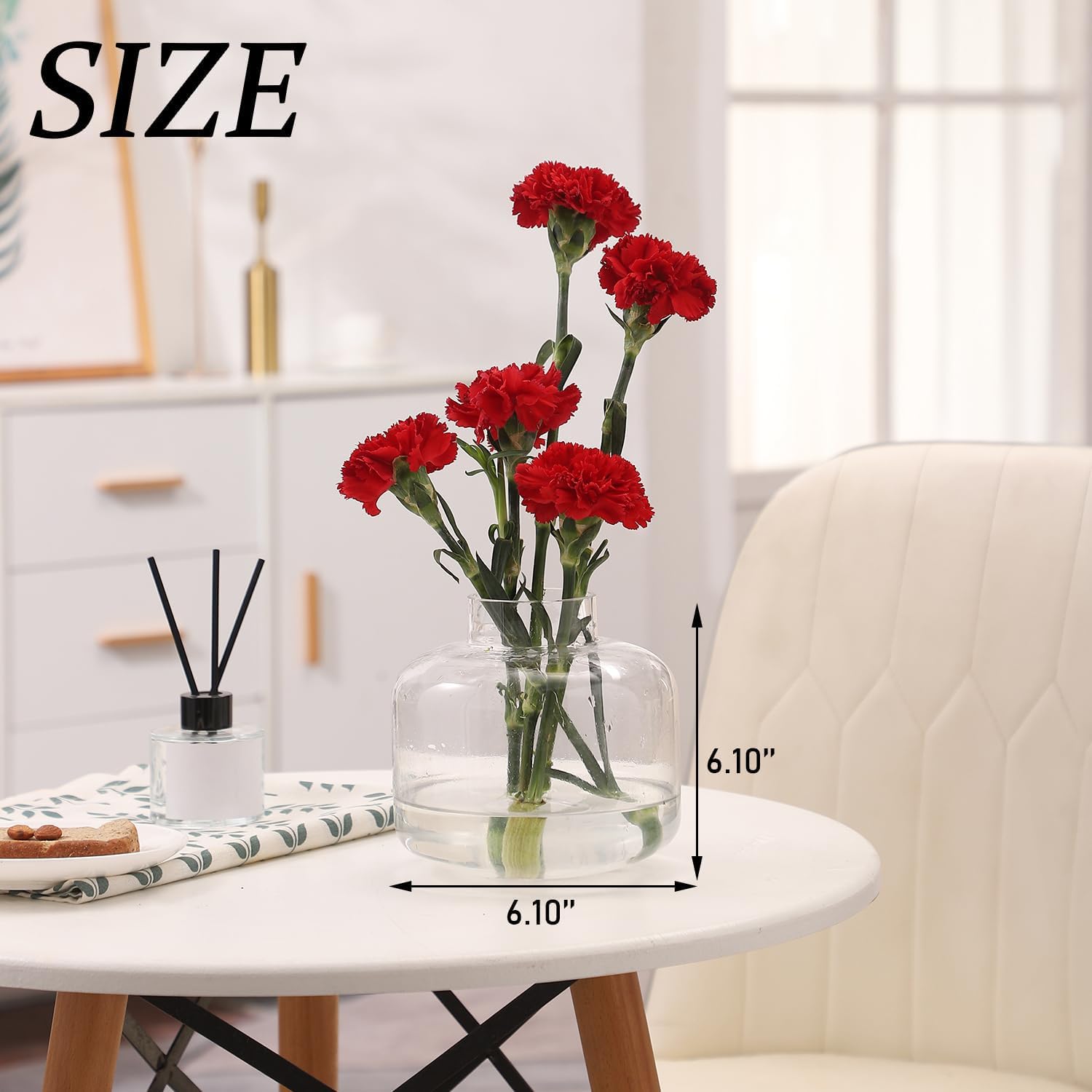 Short Glass Vase, Short Flower Vase, Round Glass Vase, Small Glass Vases for Flowers, Clear Flower Vase, 6 Inch Modern Vases for Living Room, Dining Table, Wedding, Bookshelf, Office Decoration - Image 6