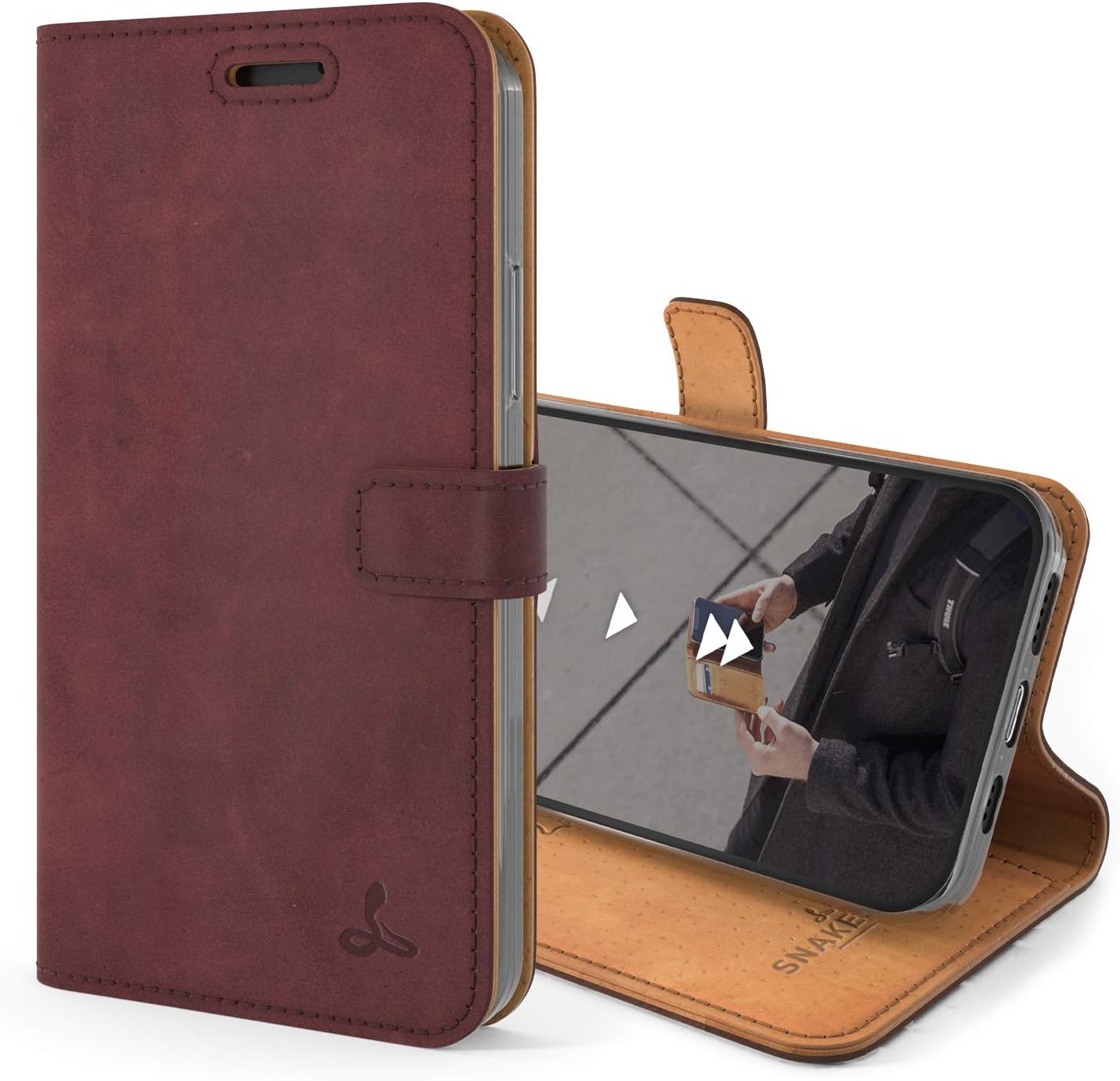 Snakehive Leather Wallet for iPhone 12 Mini - Real Leather Wallet Phone Case - Genuine Leather with Viewing Stand and 3 Card Holder - Flip Folio Cover with Card Slot (Plum) Purple