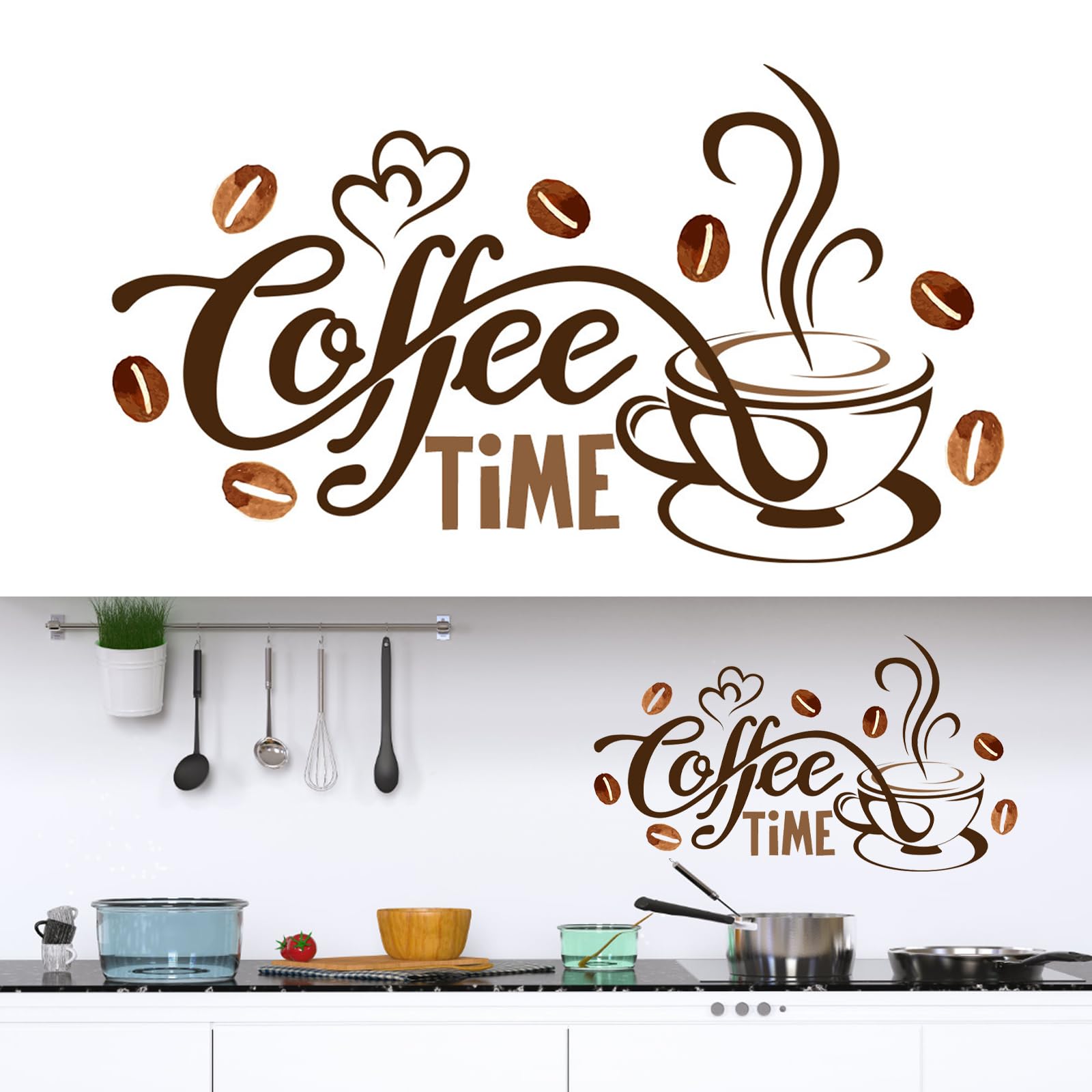 Autocollants Muraux Déco Autocollants Muraux Café Tasses Et Haricots - Stickers Amovibles Décoration Cuisine, Décalcomanies Bricolage