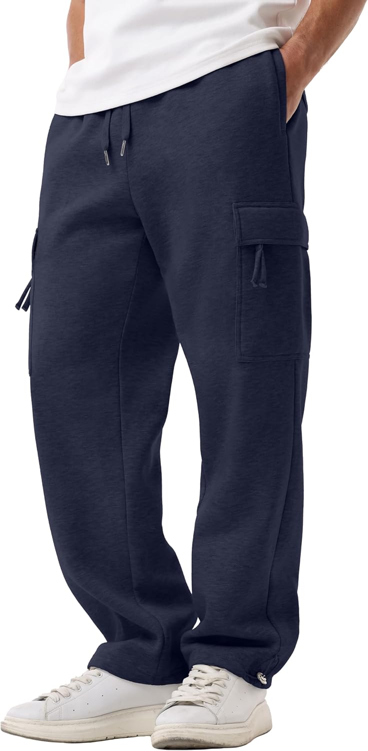 Sailwind Men's Fleece Cargo Sweatpants Casual Loose Fit Heavyweight Pants with Pockets