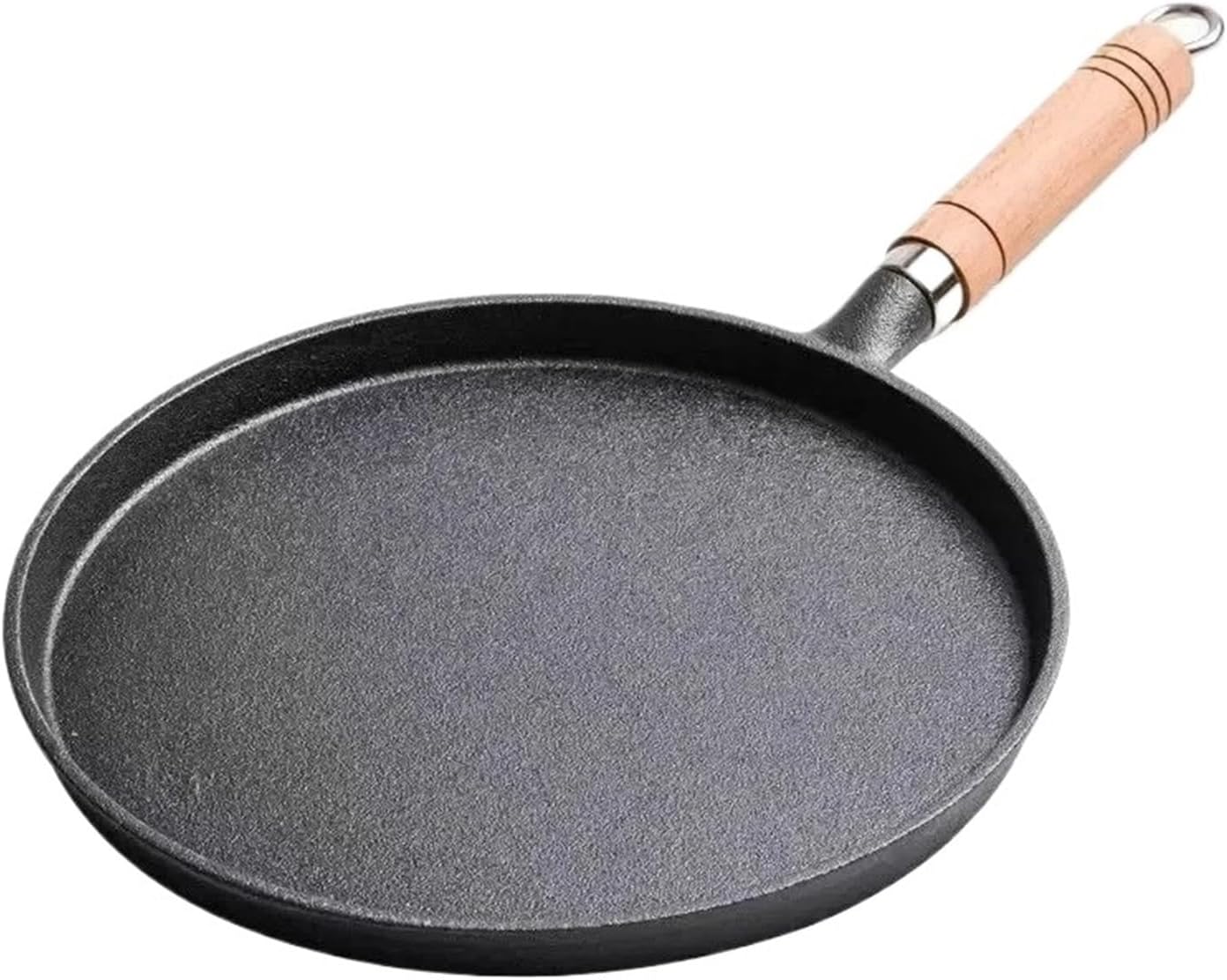 20/23/26cm Cast Iron Flat Pan, Household Uncoated Pancake Pan, Hand-held Pancake, Non-stick Pancake, Kitchen Baking Tool(Beech wood 23cm)