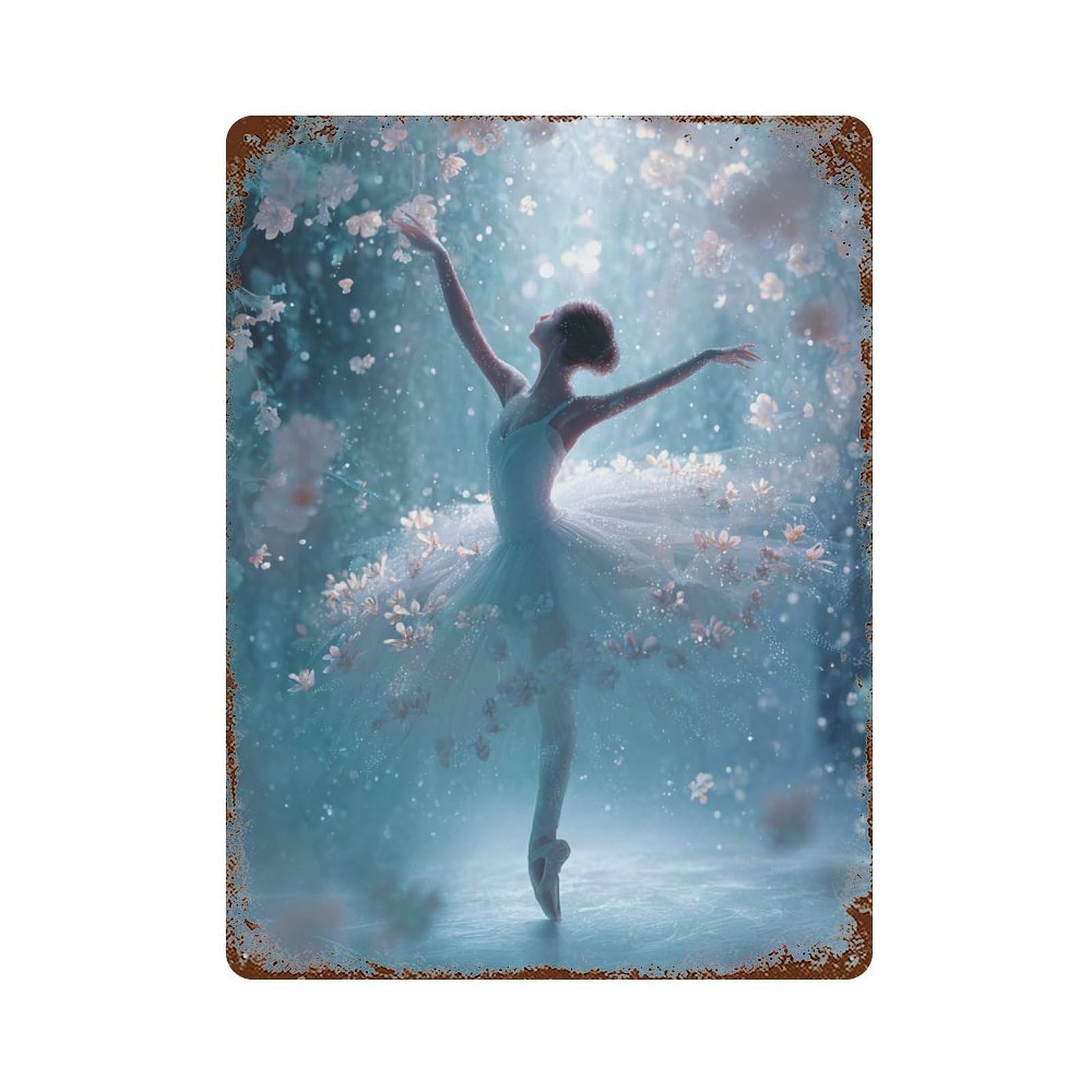 Retro Metal Sign Enchanted Ballet Dance in Flowers -2 15.7"x11.8", Decorative Metal Wall Art for Pub, Kitchen And Man Cave Decor