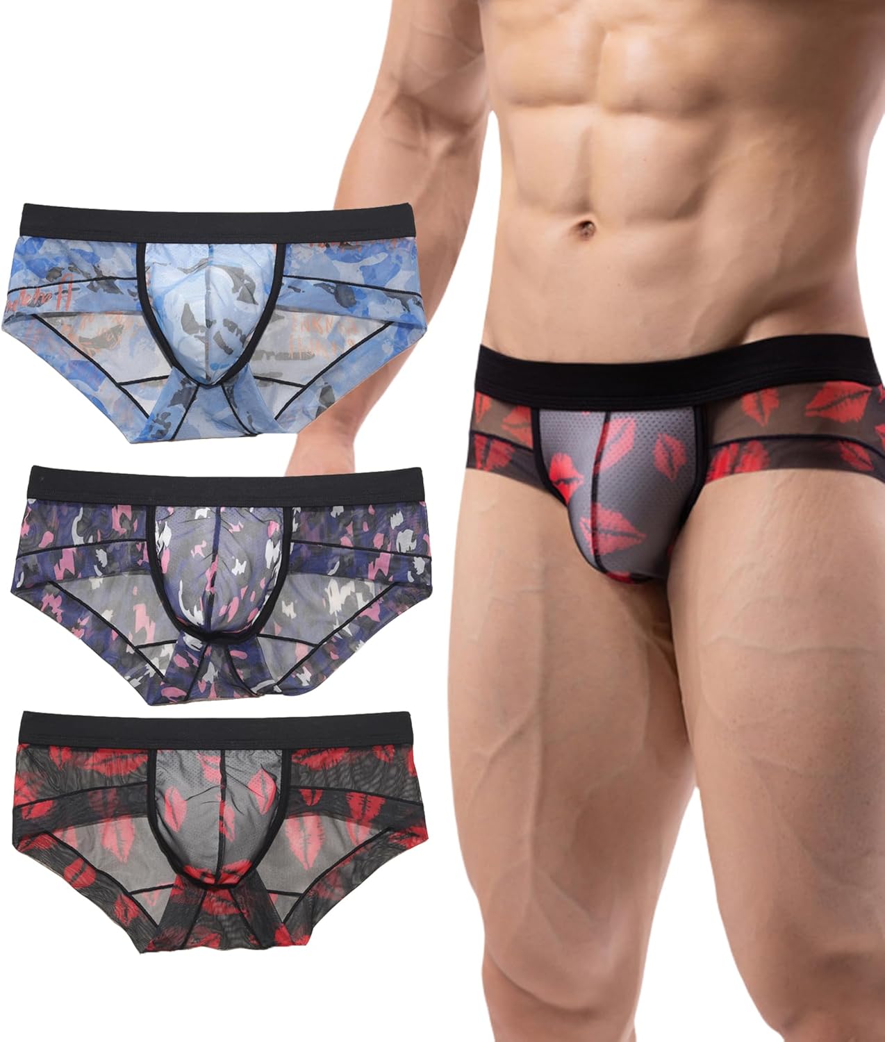 Men's Underwear Briefs Low Rise Men's Briefs No Fly Pouch Half Back Coverage Silky Bikini Underwear for Men Pack
