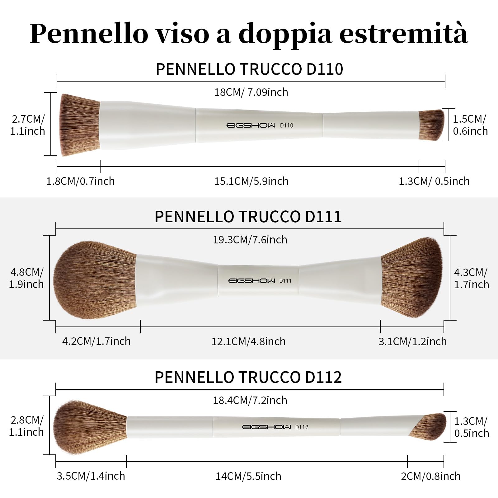 EIGSHOW Set di Pennelli per Trucco, Set Pennelli Make Up da 3 Pezzi, Set Pennelli Trucco con Due Estremità, Viso in Fibra Sintetica Morbida, Adatti per Polveri Liquide e Cremose, Beige