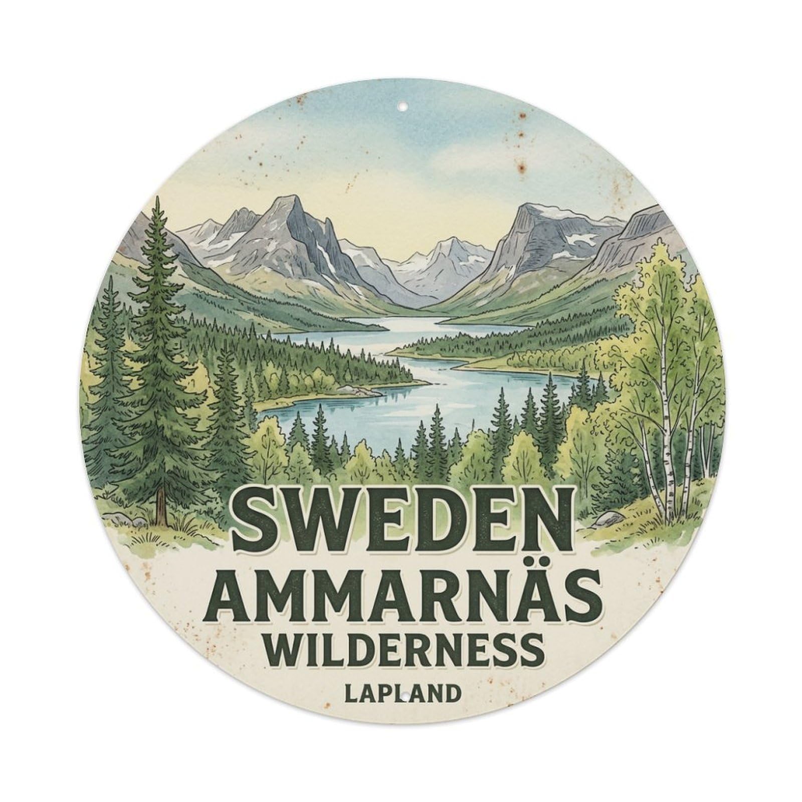 Vintage Travel Ammarnäs Sweden Wilderness Metal Tin Sign