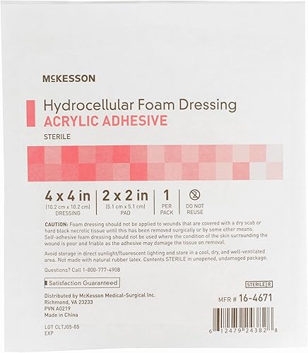 Miniatura 8 de McKesson Apósitos de espuma hidrocelular, estéril, adhesivo acrílico con borde, 4 x 4 pulgadas, 10 unidades, 1 paquete