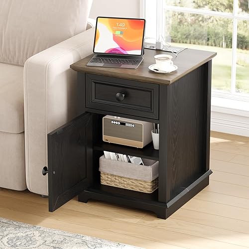 Vista 2 de Mesas auxiliares con juegos de carga rápida, mesas auxiliares con cajones, mesas auxiliares de almacenamiento, sala de estar, estante ajustable