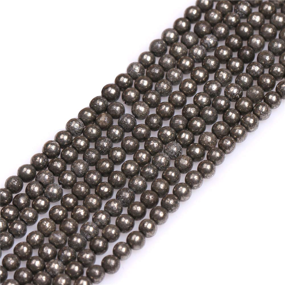 GEM-Inside Natural 4mm Silver Gray Pyrite Round Gemstone Semi Precious Loose Beads for Jewellery Making 15''