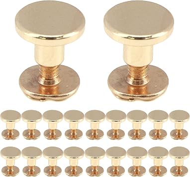 MY MIRONEY 20 Sets Chicago Screws Rivets Gold Binding Post Screw Metal Round Cross Head Stud Screw Nail Rivet Leather Fasteners for DIY Purse Leather Craft, 0.35" x 0.26"