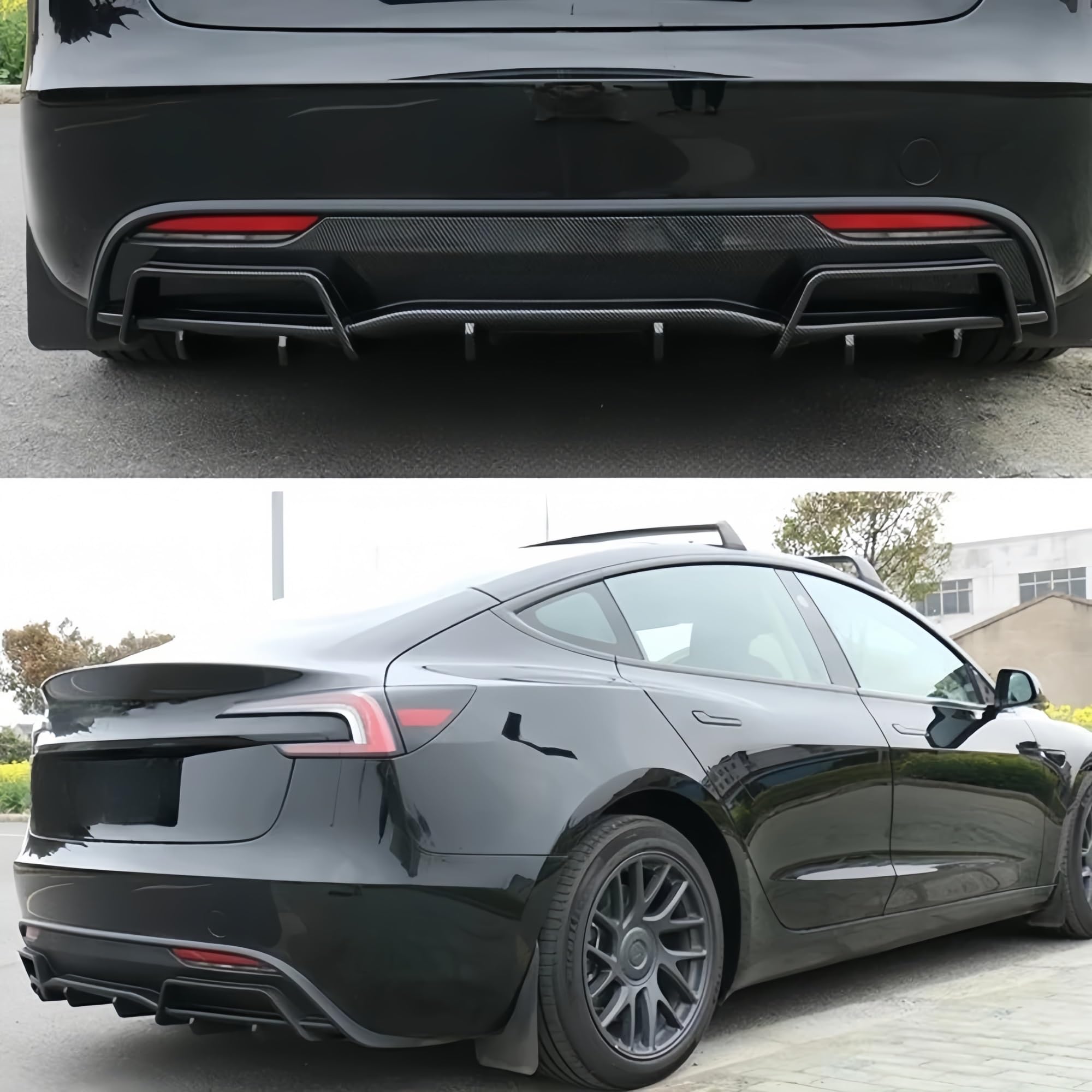 para Tesla para Modelo 3 Highland 2023 2024 Parachoques Trasero Labio Divisor alerón difusor Auto Accesorios modificación(Glossy Black)