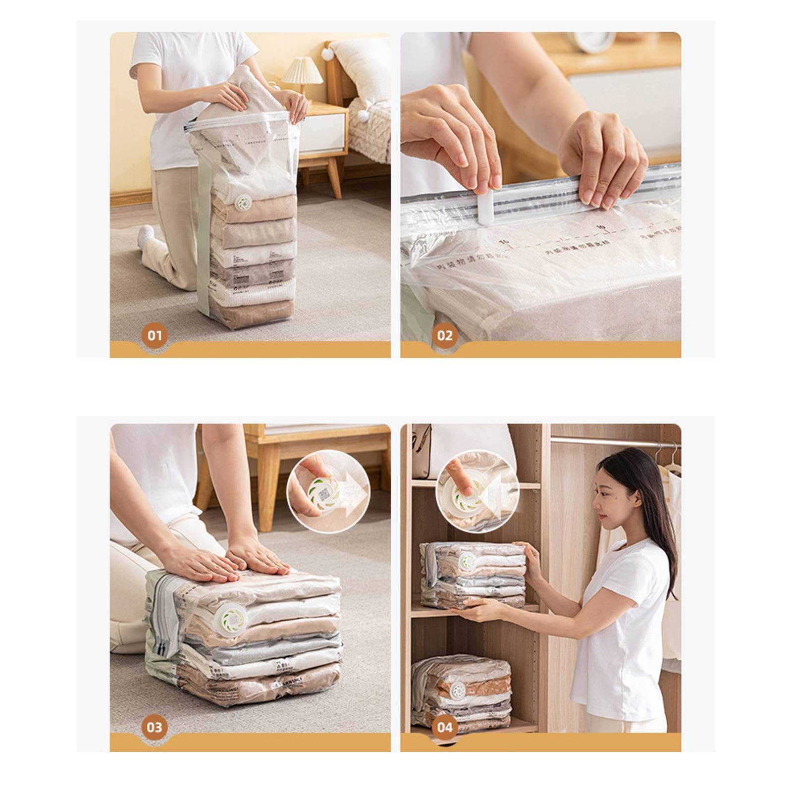 Paquete de 6 bolsas de almacenamiento al vacío sin bomba, bolsas selladoras al vacío reutilizables que ahorran espacio para ropa, mantas, almohadas, de almacenamiento de compresión enrollable
