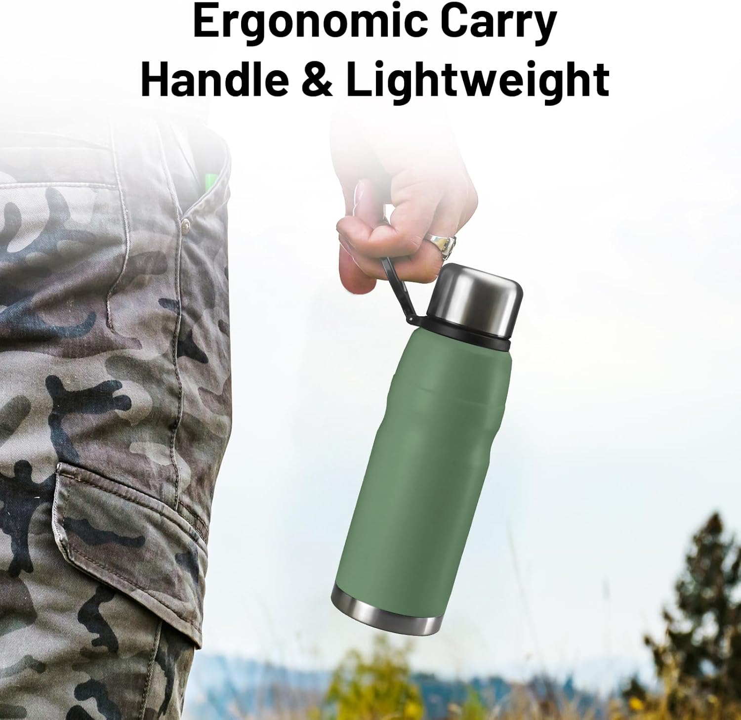 20oz Stainless Steel Insulated Water Bottle Travel Coffee Cup with Lid Leak Proof Metal Water Bottle for Hot and Cold Drink Water Flask(Green) - Image 6