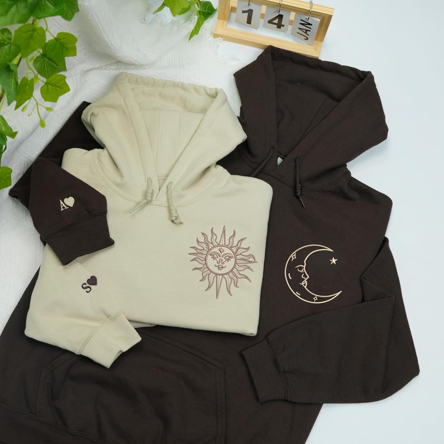 Custom Matching Couple Hoodie Set Embroidered Sun and Moon Design – Gift for Anniversary Valentine Birthday - Image 6