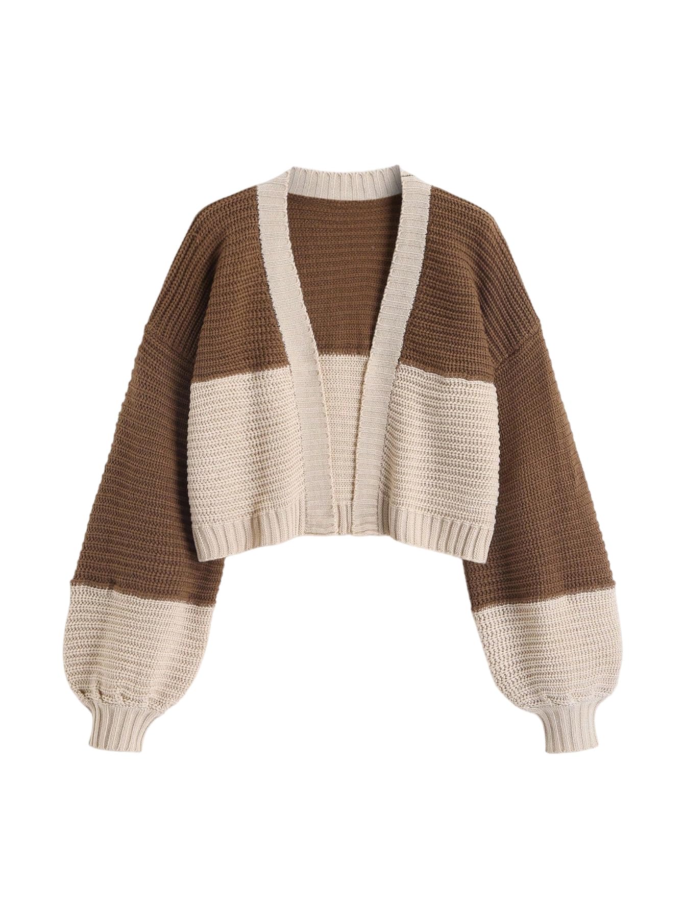 MakeMeChic Womens Color Block Cropped Cardigan Open Front Long Sleeve Knit Sweater