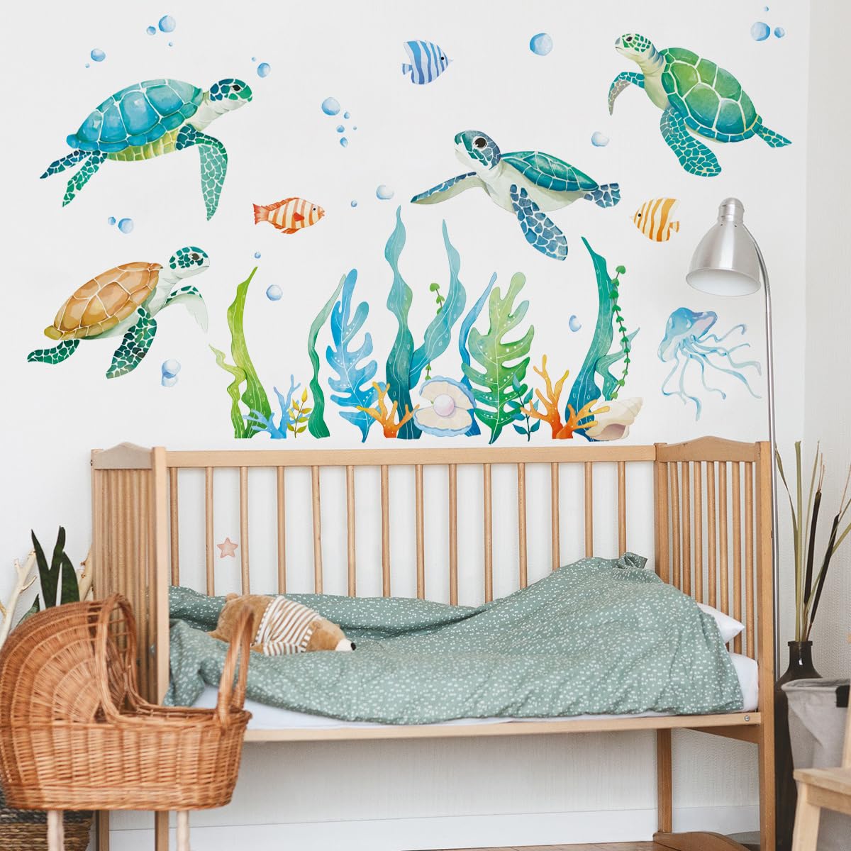 Runtoo Sea Turtle Wall Decal Under The Sea Coral Reef Seaweed Wall Stickers Ocean Grass Bathroom Bedroom Baby Nursery Home Decor - Image 3