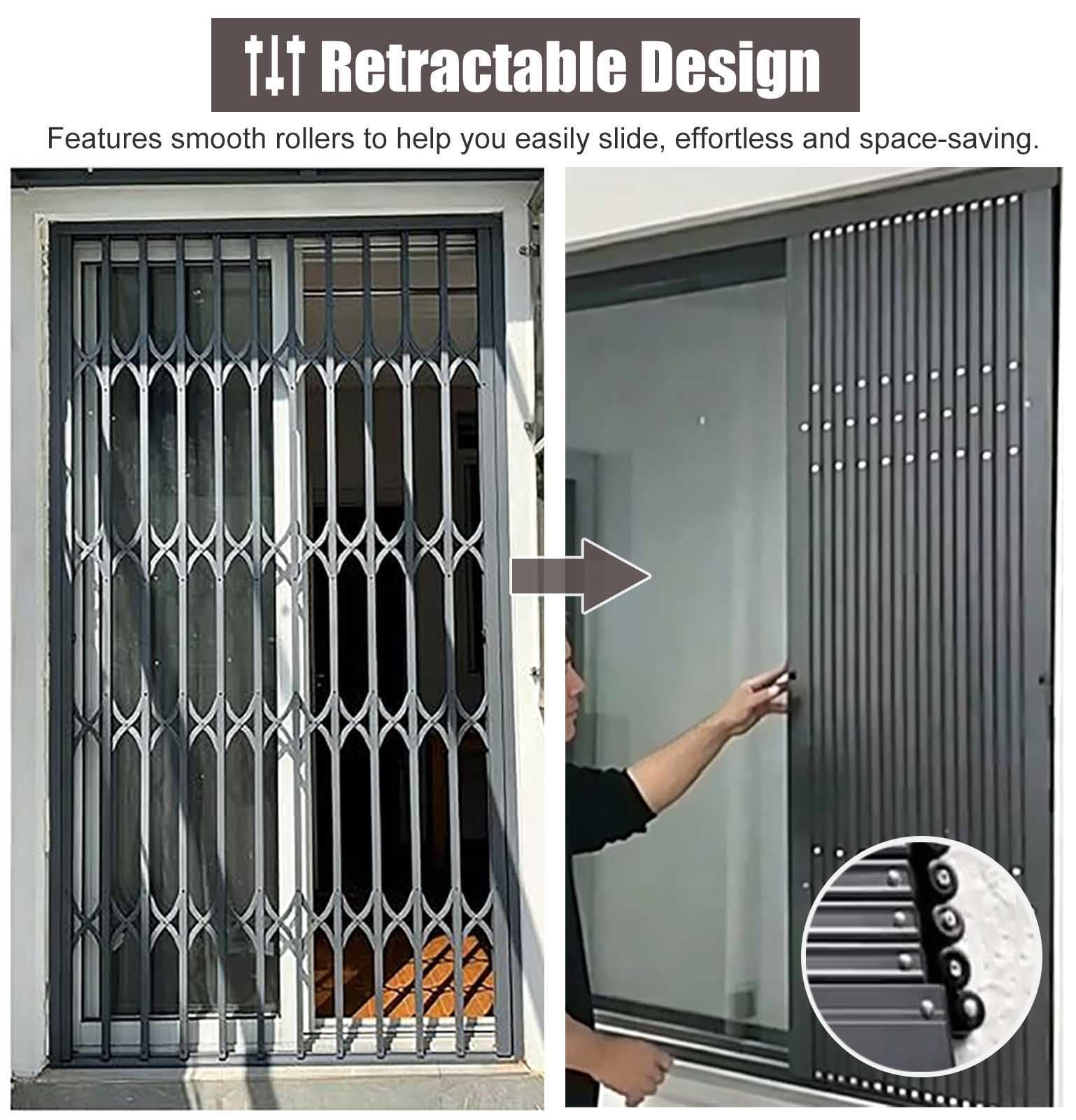 Rejas para Ventanas Exteriores Barra de Seguridad Abatible para Ventanas, Reja de Seguridad Metálica para Ventanas con Cerradura y Llave, Reja Retráctil y Deslizante | 55x85cm/22x33in