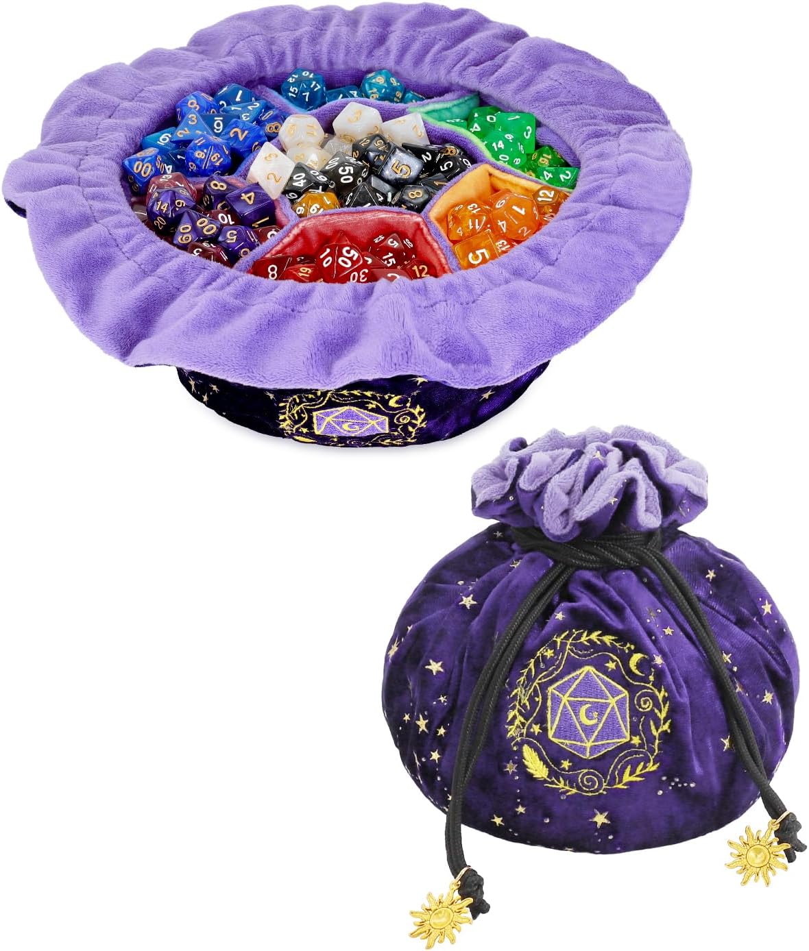 ANZOME 7 Pockets Large Dice Bag with Reinforced Base - Fits 25+ Sets (200+ Dice) - Individually Stitched Sorting Pouch for D&D, MTG, RPG - Soft Velvet Storage for Heavy Metal & Polyhedral Dice