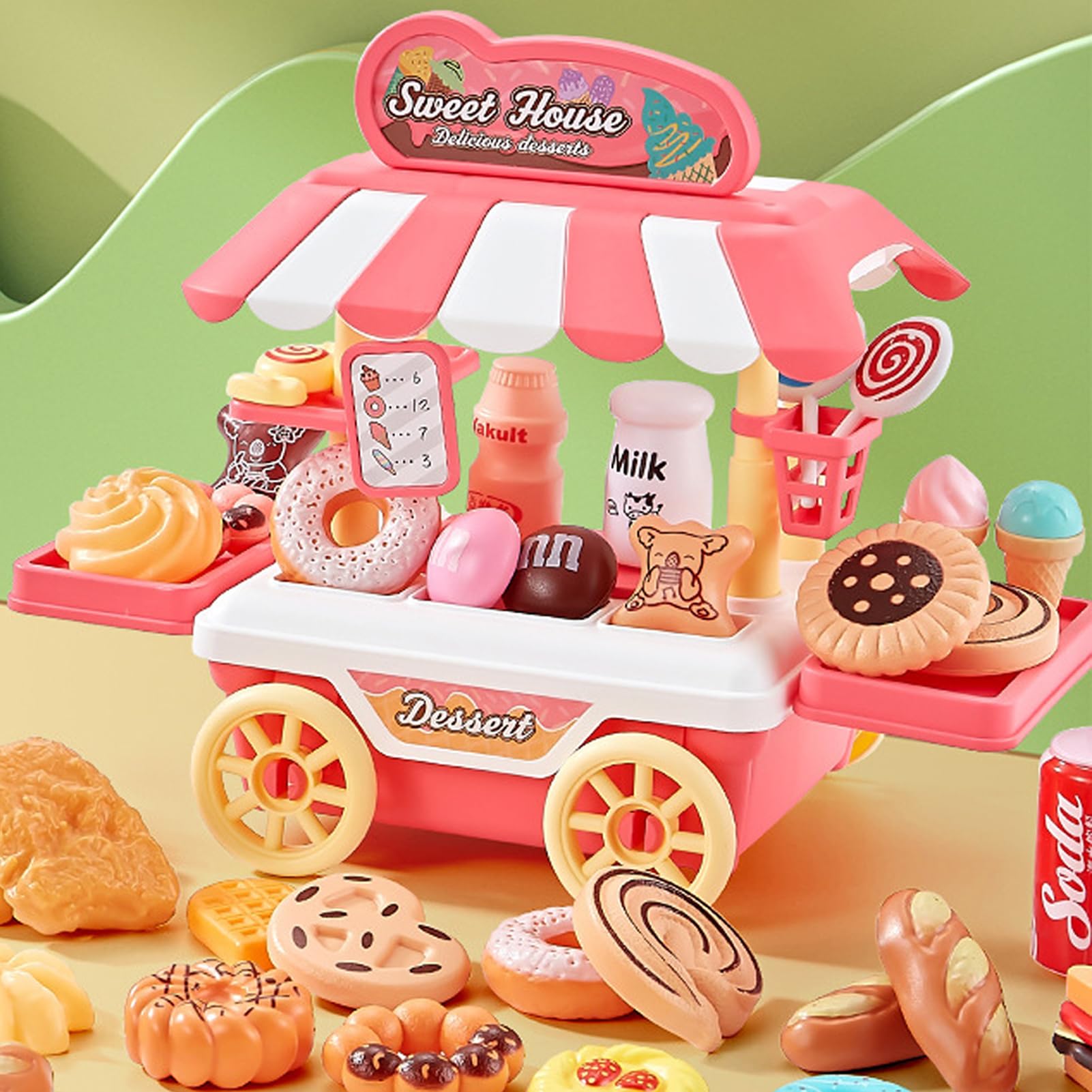 MEBEGINKitchen Play House Toy Set, 32 Pieces Ice Cream Cart Pretend Playset, Preschool Educational Brain Improve Play Toy, Toys Gift For Kids Girls Boys 3 +