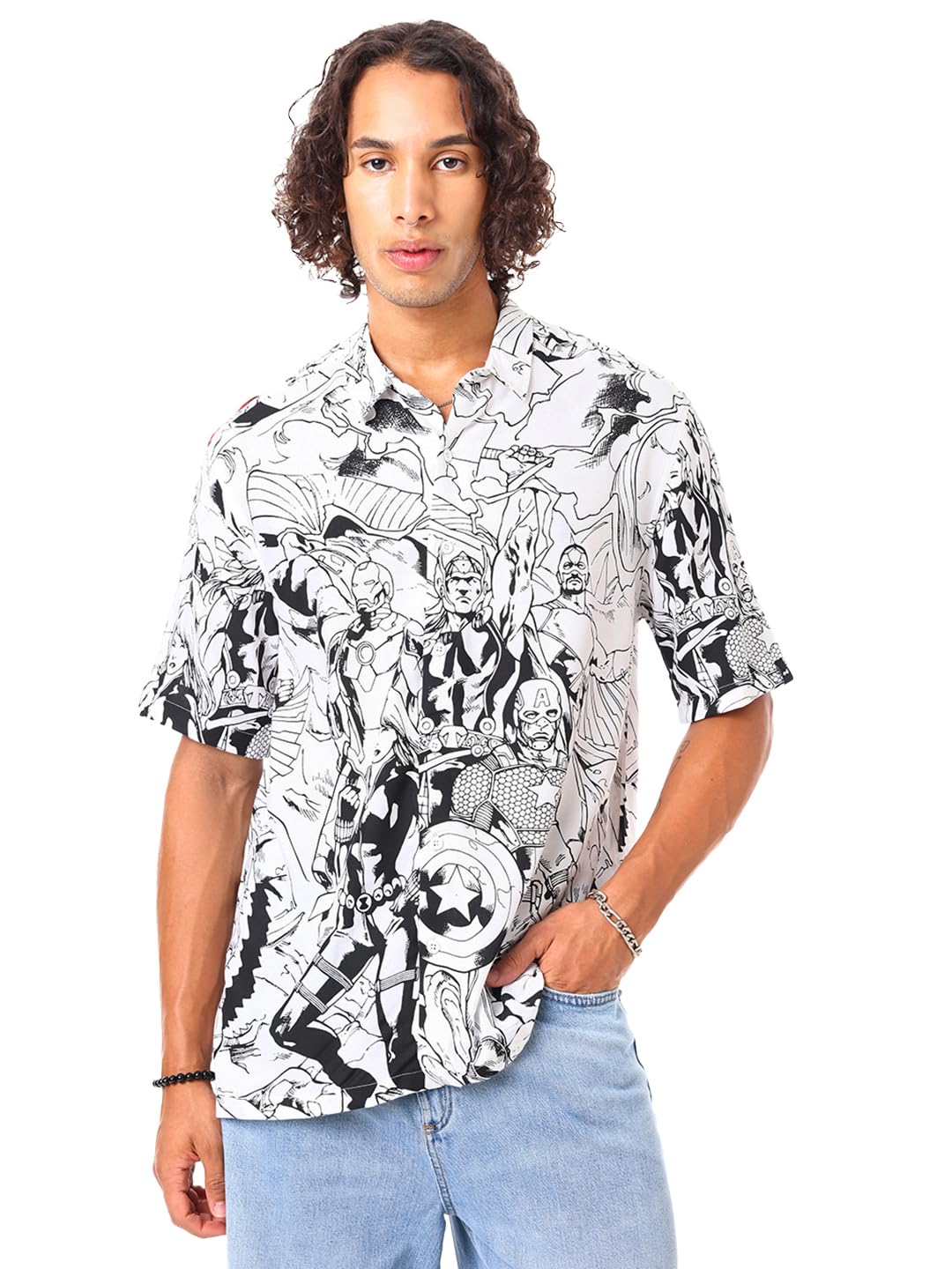 bewakoof Men's All Over Printed Oversized Fit Half Sleeve Resort Collar Rayon Shirt-picture-12