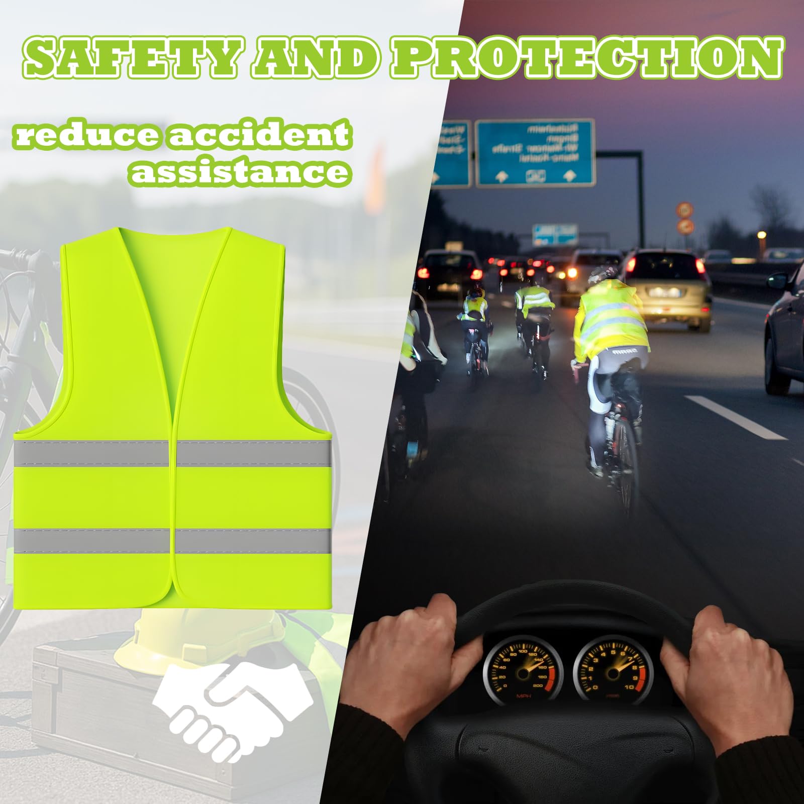5 Pezzi Gilet Alta Visibilità, Giubbotto Catarifrangente Sicurezza, Pettorina Cantiere Verde