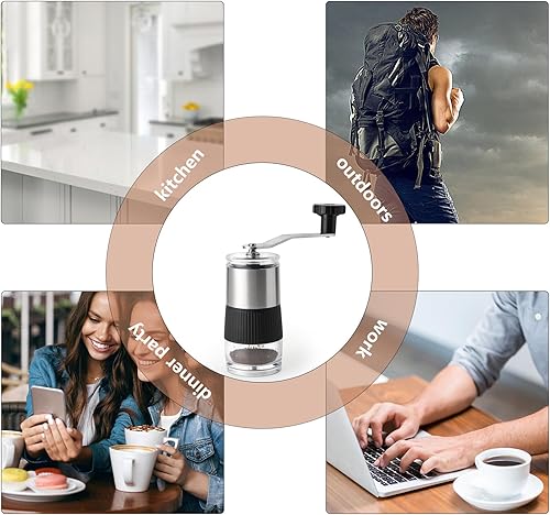 Miniatura 7 de Molinillo manual de granos de café, molinillo de café con manivela, ajustes portátiles y ajustables para molienda fina a gruesa, ideal para acampar