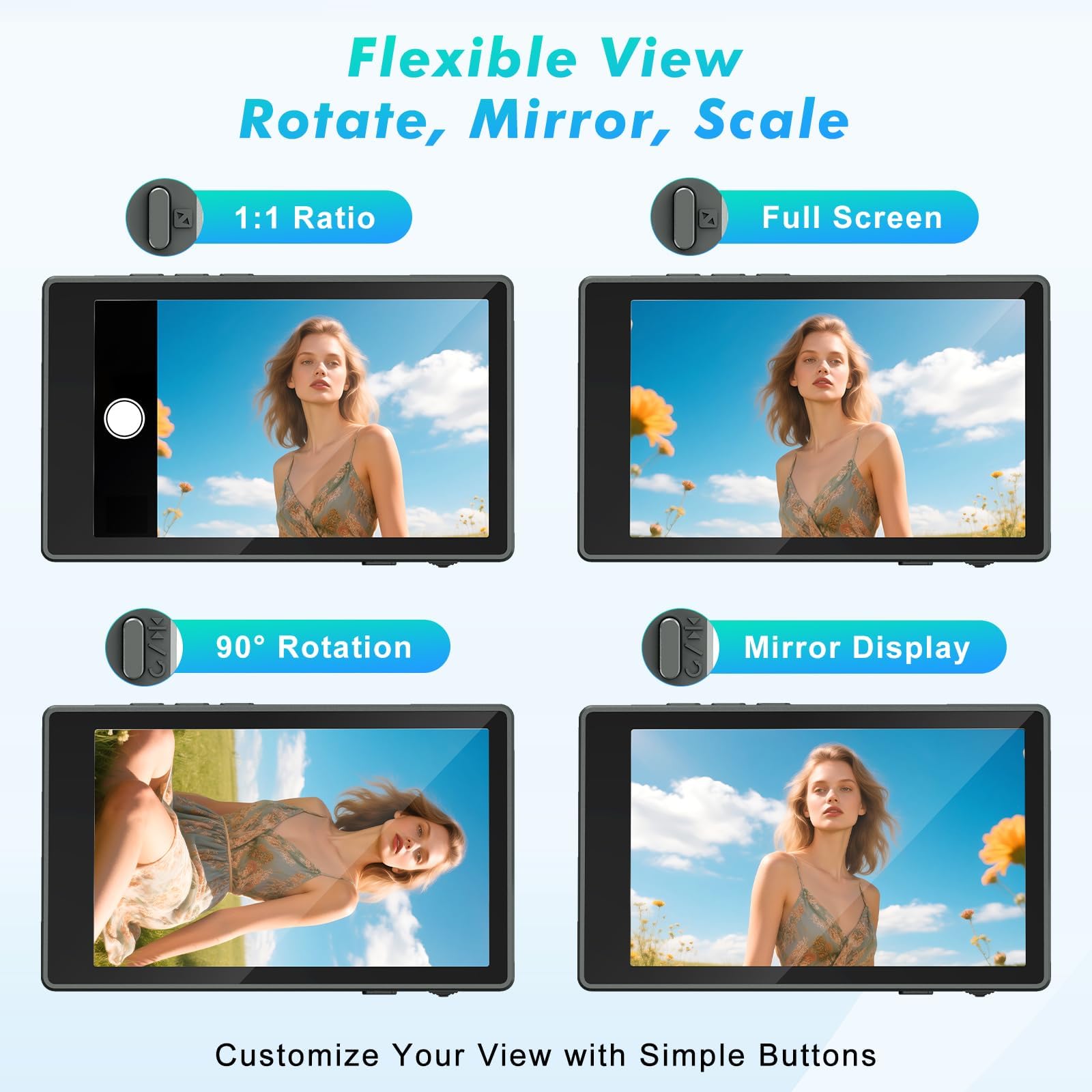 Ninonly Écran Moniteur Selfie Magsafe, 1080P Magnétique Écran Selfie pour iPhone & Android, 4" Haut-Parleur Intégré & Batterie 4h, Moniteur Accessoire Caméra Arrière pour Vlog TikTok Live-Stream