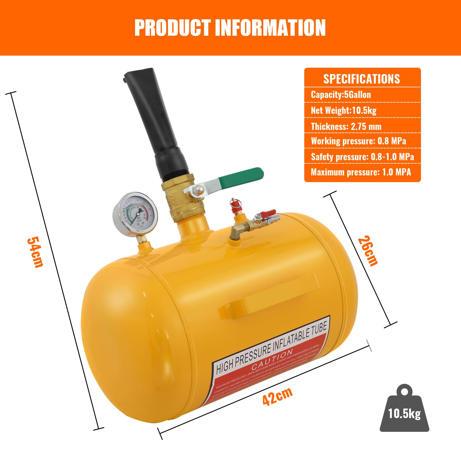 Reifenfüller Reifen Booster, 20L Reifen Schockfüller Airbooster, Reifen Befüllhilfe mit Stahl Luftkanone, maximal 8 Bar, passend für Auto, PKW und LKW