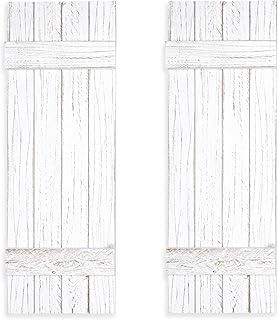 Ilyapa Wood Shutters Wall Decor - Farmhouse Style Weathered White Barn D...