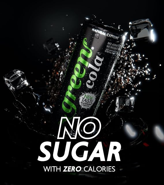 Green Cola - Low Calorie Soft Drink - Sweetened with Stevia, Sugar-Free, Naturally Caffeinated from Green Coffee Beans, No Aspartame - Delicious and Healthy Alternative - Pack of 4 Cans x 330ml