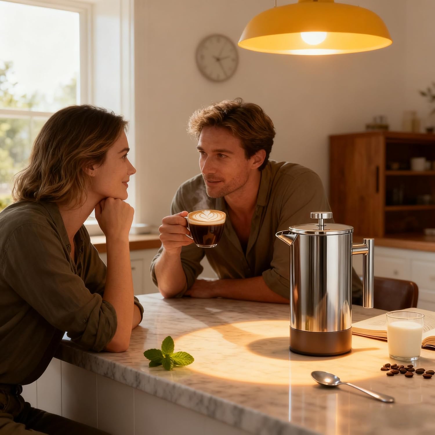 French Press Coffee Maker 34 Oz, Dual-wall insulation, easy clean, durable, Stainless Steel French Press Coffee Maker, Food grade, safe and reliable, suitable for home and camping, silver.