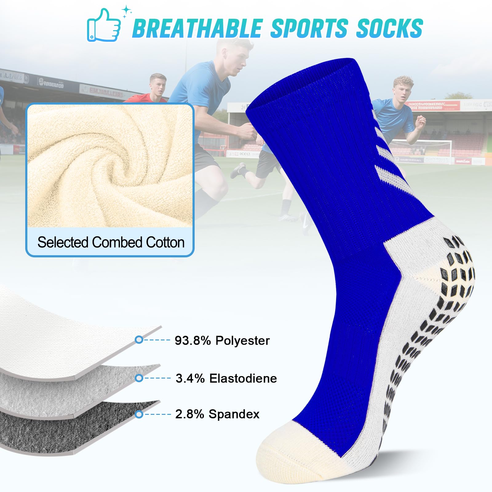 LUROON Calze Antiscivolo Calcio Uomo 37-46, 3/4 Paia Calzini Grip Calcio in Silicone Grip Anti Vesciche Calzini Sportivi Donna Traspirante Calze Antiscivolo Calcio per Ciclismo Trekking