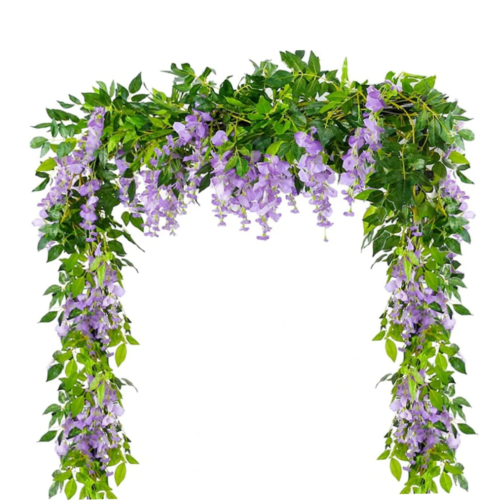 Bemonew Artificial Wisteria Vine Garland Plant Flower Silk Flower Garland Wisteria artificial Faux for Home Wedding Decor 4PCS Purple