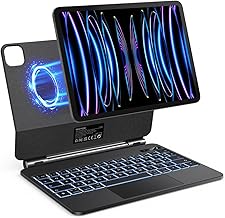 OMOTON Magnetic Keyboard Case for iPad Air 11 Inch (M2 2024), Keyboard with Trackpad, QWERTY Backlit Bluetooth Keyboard, Black