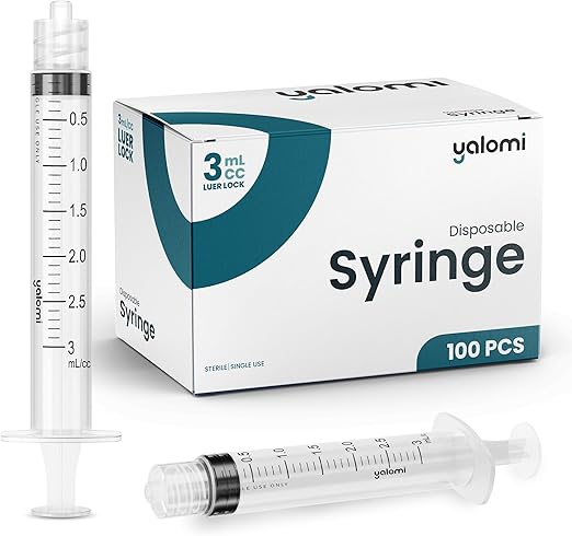 3mL Luer Lock Syringe (No Needle) | Sterile & Individually Wrapped | Professional, Industrial & Personal Use | 100 Pack | Yalomi