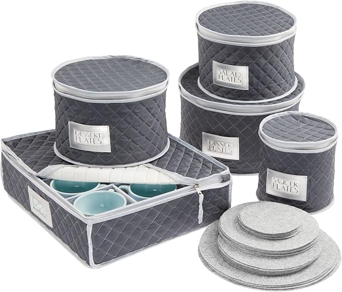 mDesign Quilted Dinnerware Storage 5 Piece Set for