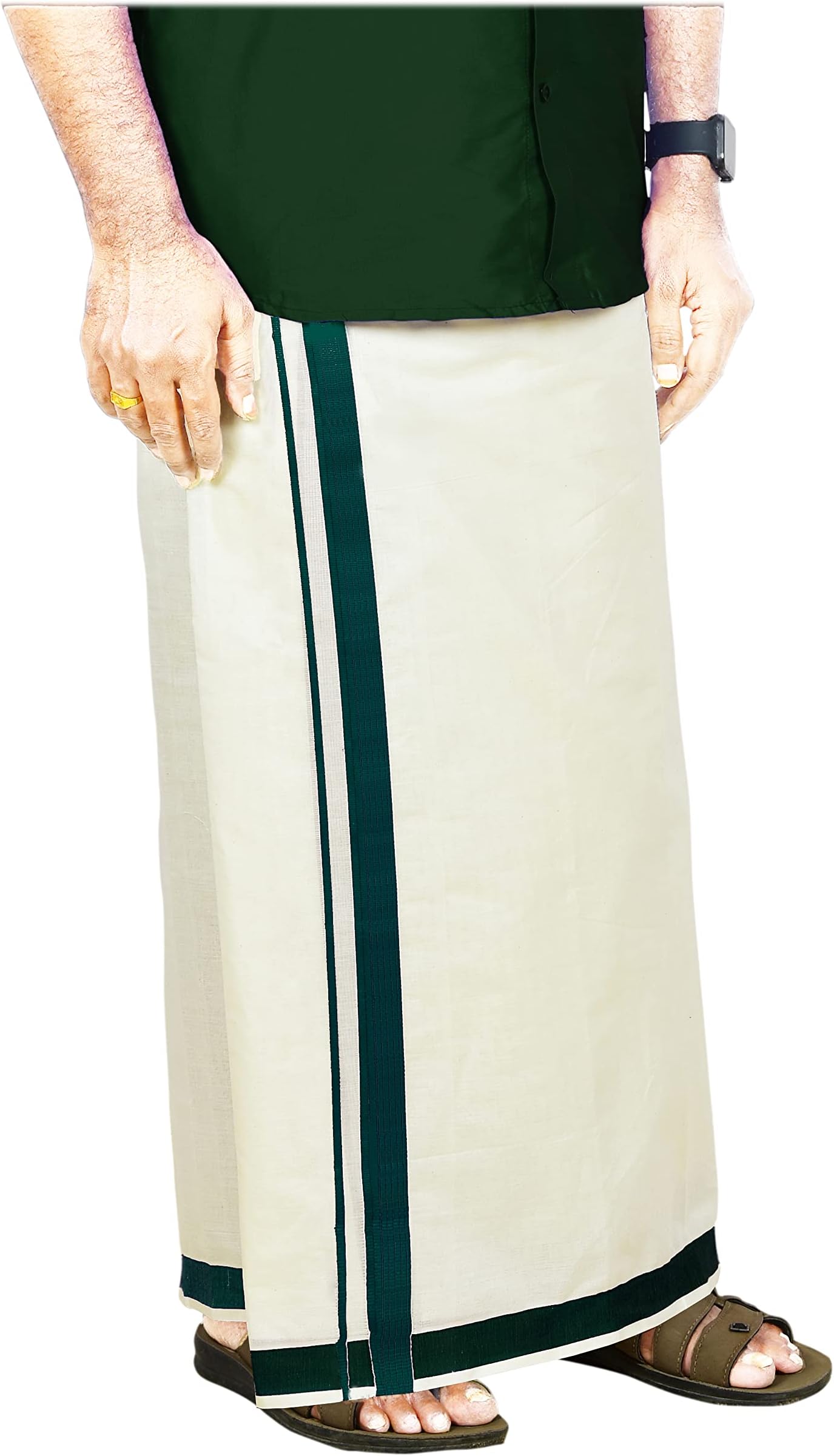 Dhoti Men's Thick Border Cotton Pure White 4.00 Metres Double Vesti/Mundu