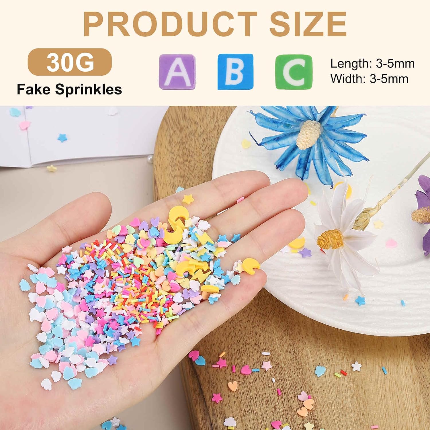 MECCANIXITY 30g Fake Letter Style, 6 Set Donut Polymer Clay Slices for Nail Art DIY Crafts Phone Case Shaker Card Filler, Multicolored