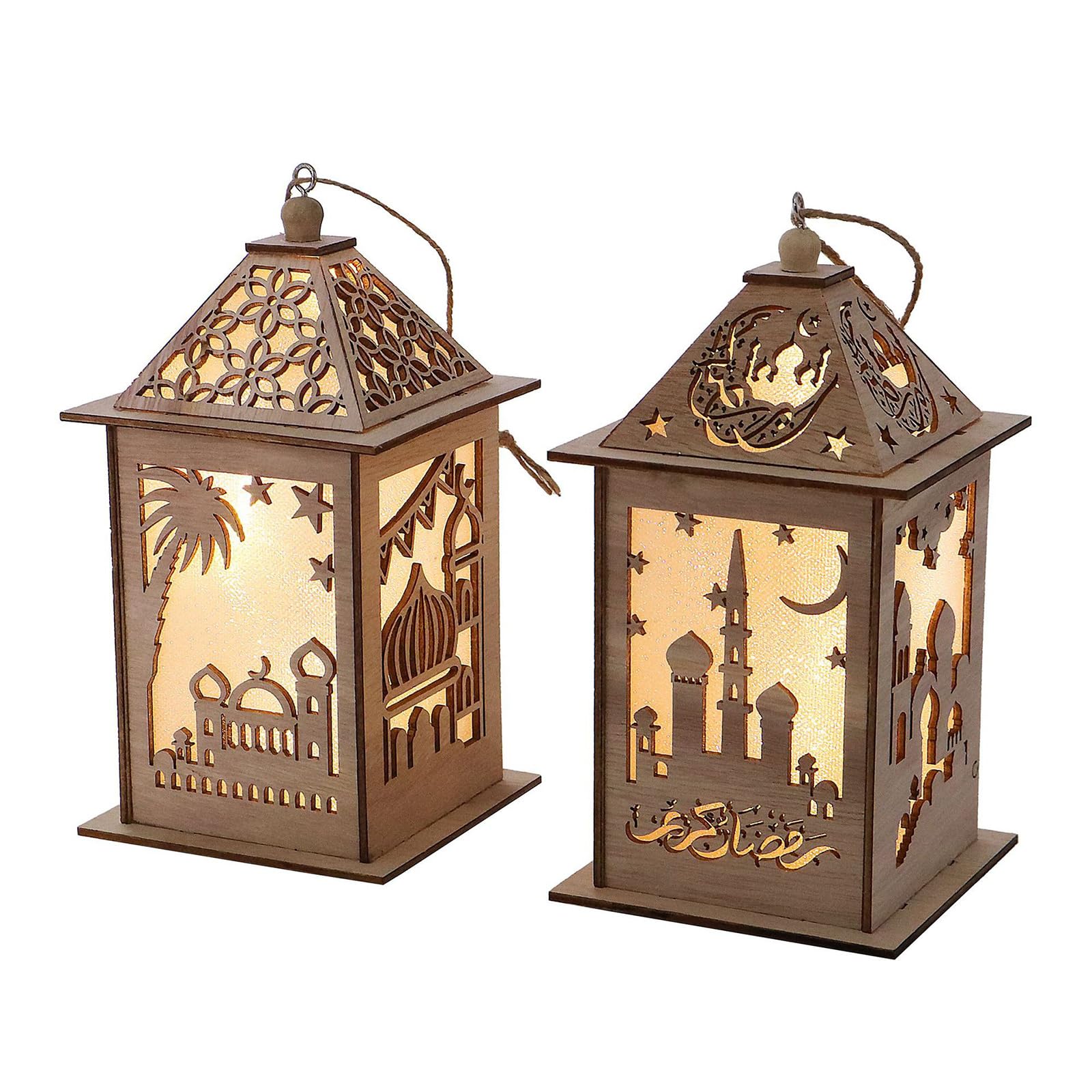 Jazuaiao (Pack of 2) Wooden Muslims Festival Lighting Light Decors for Home Celebration and Religious Event Creating Warm Ambiances LED