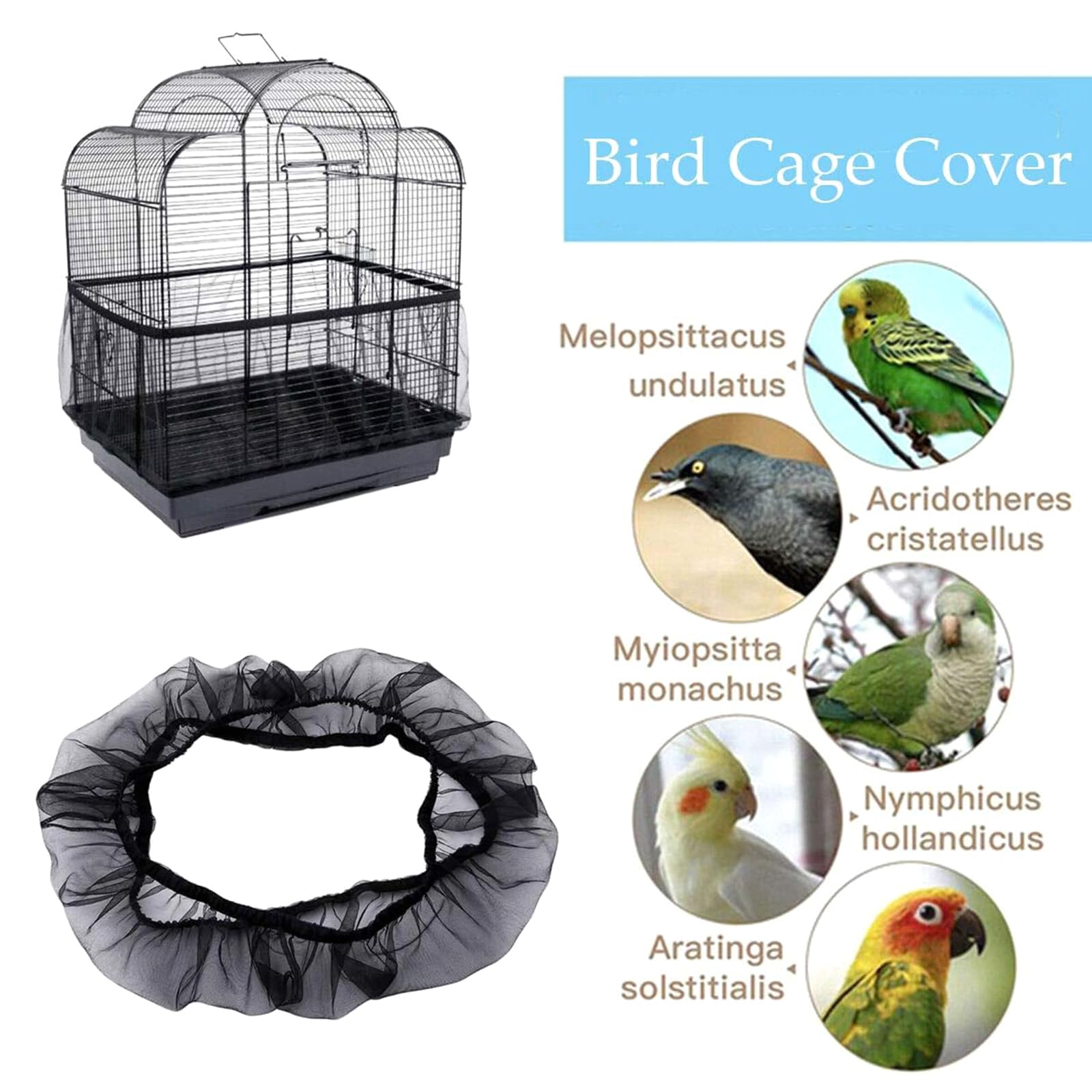 Dasdffvf Bird Cage Nylon Mesh Catcher Soft Cage Net Snug Drawstring Fit Keep Floor for Top Or Bottom